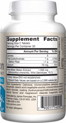 Jarrow Formulas® Wild Bitter Melon Extract Blood Sugar Support Vegan Tablets 1500mg Perspective: right