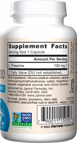 Jarrow Formulas® Vegan Theanine 100 Regular Strength Capsules 100mg Perspective: right