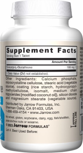 Jarrow Formulas® Vegan S-Acetyl L-Glutathione Antioxidant Tablets 100 mg Perspective: right