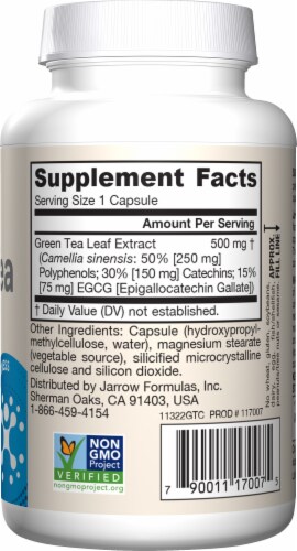 Jarrow Formulas® Vegan Green Tea Dietary Supplement Veggie Capsules - 500mg Perspective: right