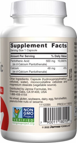 Jarrow Formulas® Pantothenic Acid B5 500 mg Dietary Supplement Veggie Capsules Perspective: right