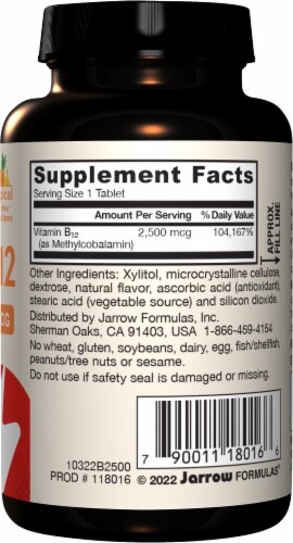 Jarrow Formulas® Methyl B-12 Tropical Flavor Lozenges 2500mcg Perspective: right