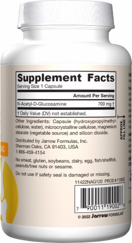 Jarrow Formulas® N-A-G Acytl Glucosamine Joint Support Veggie Capsules 700mg Perspective: right