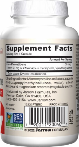 Jarrow Formulas® Trans Pterostilbene Healthy Aging Vitality Support Veggie Capsules 50mg Perspective: right