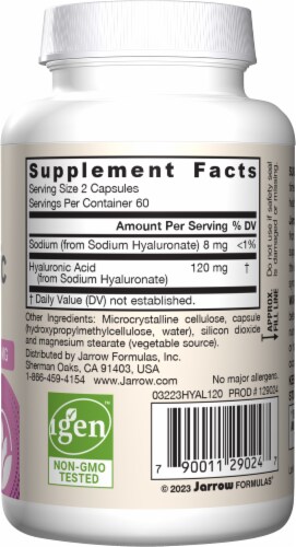 Jarrow Formulas® Hyaluronic Acid Naturally Derived Beauty Veggie Capsules 120mg Perspective: right