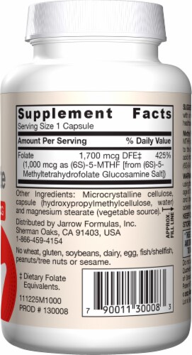 Jarrow Formulas® Methyl Folate Ultra Strength 1000 mcg Dietary Supplement Veggie Capsules Perspective: right