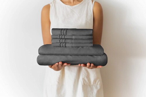 CGK Linens 6 Piece Microfiber Solid Sheet Set - California King - Dark Grey Perspective: right