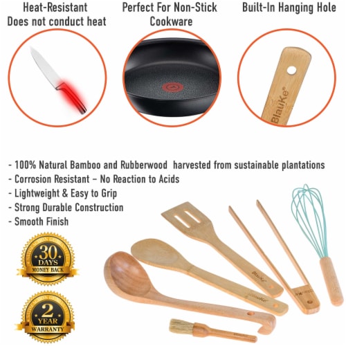 Non-stick Silicone Cooking Utensils Set With Natural Wooden