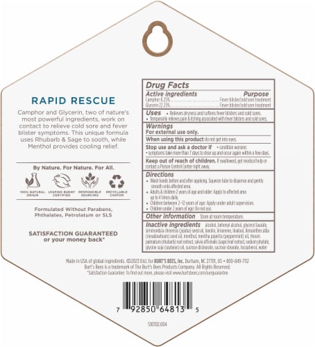 Burt’s Bees® Rapid Rescue with Rhubarb and Sage Complex Cold Sore Treatment Perspective: right