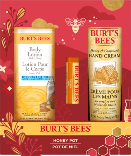 Burt's Bees Honey Pot Lip Balm Body Lotion and Hand Cream Holiday Gift Set Perspective: right