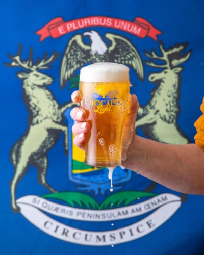 Short's Brewing Co. Local's Light American Lager Craft Beer Perspective: right