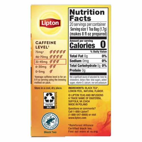 Lipton Lemon Black Tea Bags Perspective: right