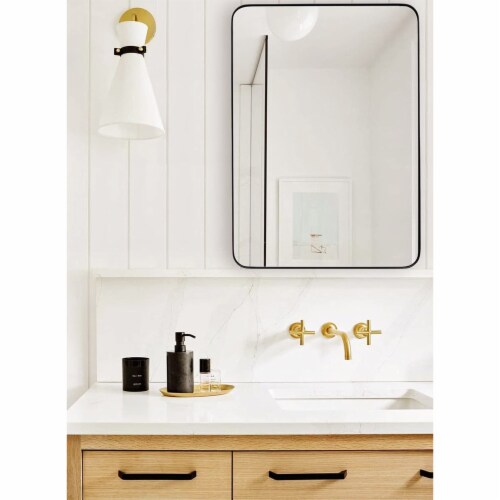ANDY STAR Modern 22 x 30 Inch Rectangular Hanging Bathroom Mirror, Matte Black Perspective: right