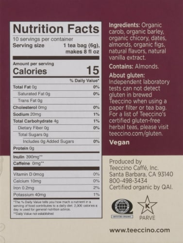 Teeccino® Vanilla Nut Herbal Tee Bags Perspective: right