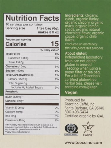 Teeccino® Chocolate Organic Herbal Tea Bags Perspective: right