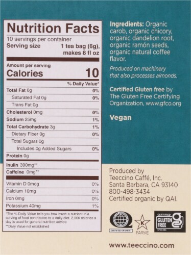 Teeccino Dandelion Dark Roast Herbal Tee Bags Perspective: right