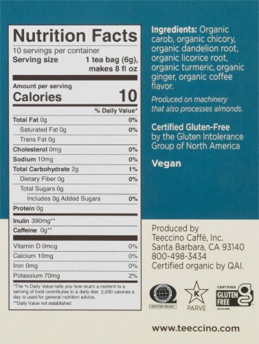 Teeccino® Organic Dandelion Turmeric Roasted Herbal Tea Bags Perspective: right