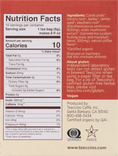 Teeccino® Reishi Eleuthero Mushroom Herbal Tea Perspective: right