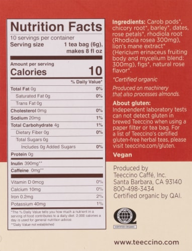 Teeccino® Lion's Rhodiola Mushroom Herbal Tea Perspective: right