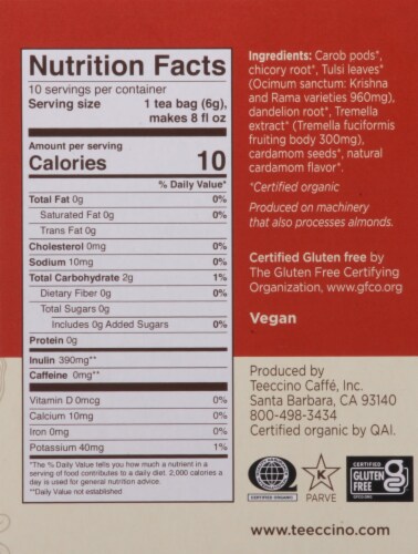 Teeccino® Tremella Tulsi Organic Mushroom Herbal Tea Perspective: right