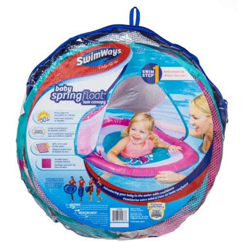 SwimWays Baby Spring Inflatable Round Pool Float w/ Protective Canopy, Pink Fish Perspective: right