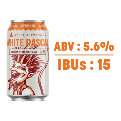 Avery White Rascal Belgian-Style White Ale Craft Beer Cans Perspective: right