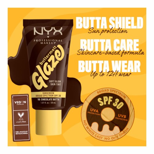 NYX Professional Makeup Buttermelt Glaze Soft Glow Skin Tint with SPF 30 10 Chocolate Butta Perspective: right