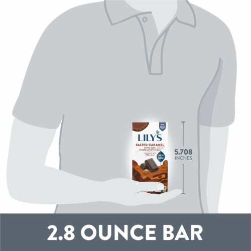 LILY'S Salted Caramel Extra Dark Chocolate Style No Sugar Added Sweets Bar Perspective: right