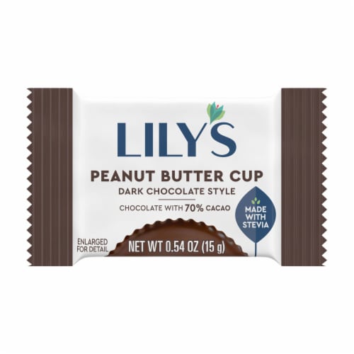 LILY'S Dark Chocolate Style No Sugar Added Peanut Butter Cups Sweets Bag Perspective: right