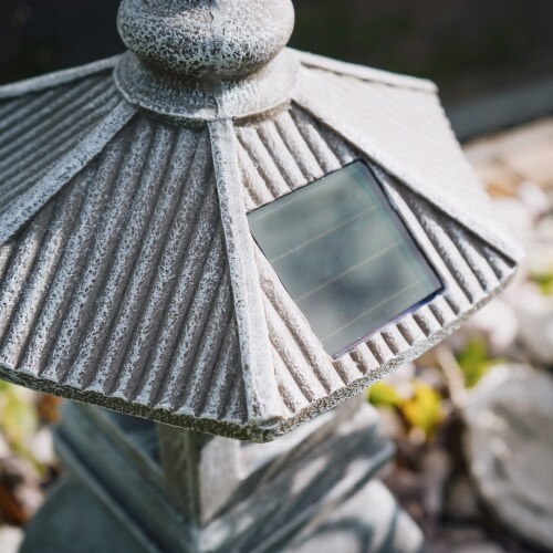 VP Home Solar Powered Pagoda Zen Garden Statue - Japanese Garden Decor With Flickering LED Light - Water-Resistant Outdoor Lantern For Patio, Lawn, And Porch - 13x6x6-Inch (Tranquil Vision Pagoda