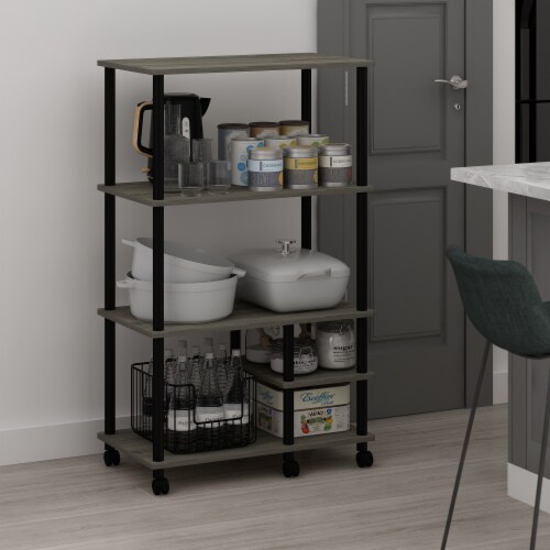 Turn-N-Tube 4-Tier Toolless Kitchen Storage Shelf Cart, French Oak Grey/Black Perspective: right