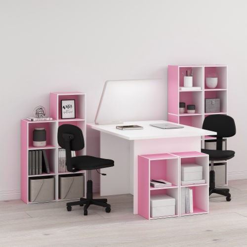 Furinno Pasir 4-Tier Open Shelf Bookcase, Pink/White Perspective: right