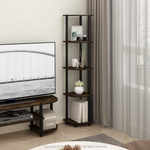 5 Tier Corner Display Rack Multipurpose Shelving Unit, Amber Pine/Black Perspective: right