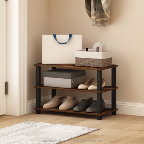 Furinno Turn-S-Tube 3-Tier Shoe Rack, Amber Pine/Black Perspective: right