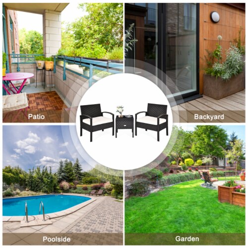 3PCS Rattan Patio Conversation Set Outdoor Furniture Set w/ Storage Table Perspective: right