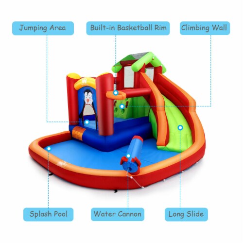 Inflatable Slide Bouncer and Water Park Bounce House Splash Pool Water Cannon Perspective: right