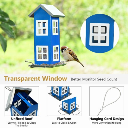 Gymax Outdoor Wild Bird Feeder Weatherproof House Design Garden Yard Decoration Blue Gymax Outdoor Wild Bird Feeder Weatherproof House Design Garden Yard Decoration Blue