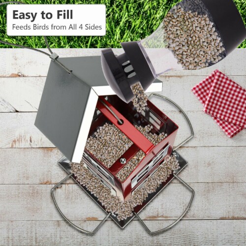 Gymax Outdoor Wild Bird Feeder Weatherproof House Design Garden Yard Decoration Red Gymax Outdoor Wild Bird Feeder Weatherproof House Design Garden Yard Decoration Red