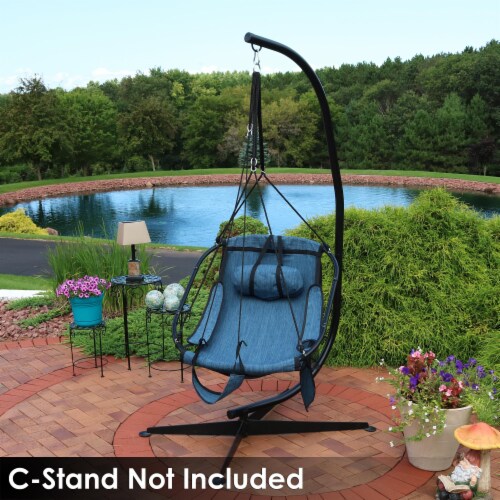 Hanging Hammock Camping Chair Swing w/Armrest - Drink Holder and Footrest - Blue Perspective: right