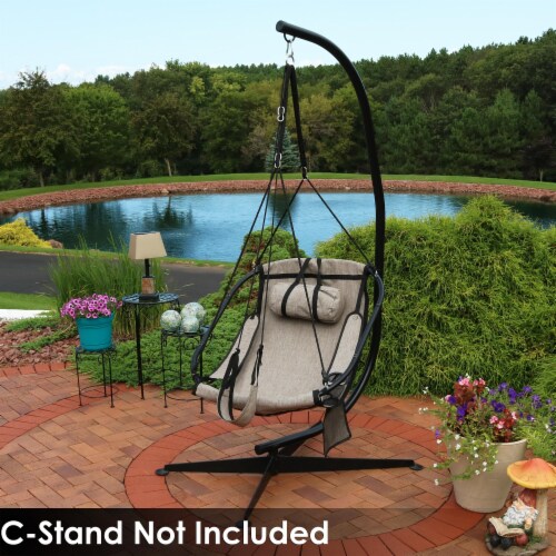 Hanging Hammock Camping Chair Swing w/Armrest - Drink Holder & Footrest - Beige Perspective: right