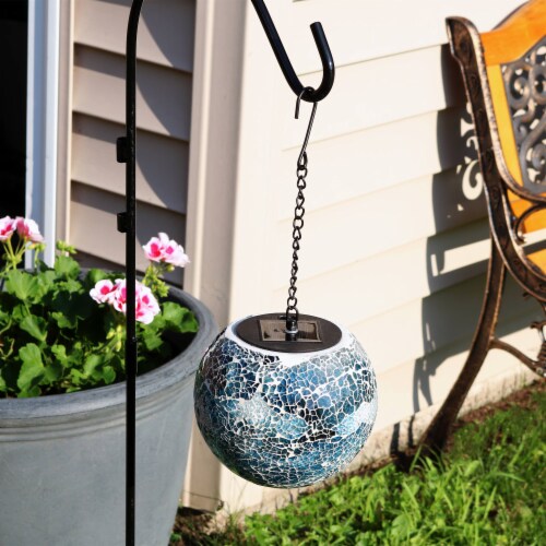Sunnydaze Outdoor Mosaic Solar Hanging Gazing Globe Orb with LED Light, Sea Mist Color, 6-inch Sunnydaze Outdoor Mosaic Solar Hanging Gazing Globe Orb with LED Light, Sea Mist Color, 6-inch