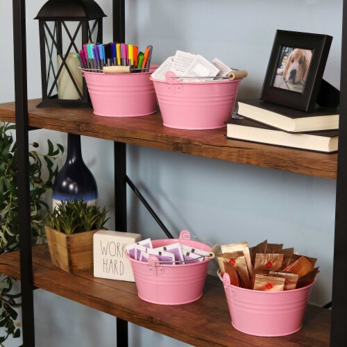 Sunnydaze Galvanized Steel Bucket Planters with Handles - Pink - Set of 10 Perspective: right