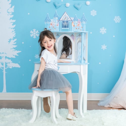 Teamson Kids Dreamland Castle Vanity Set with Chair and Accessories, White/Blue TD-12951F Perspective: right