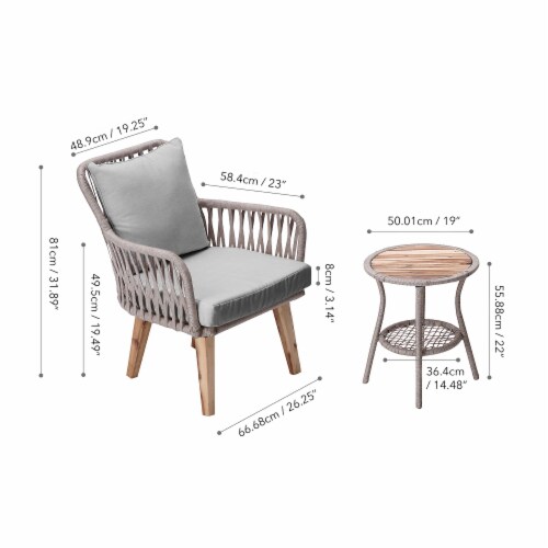 Peaktop Patio Furniture Set Table & 2 Chairs Wicker Bistro Set Brown PT-OF0008 Perspective: right