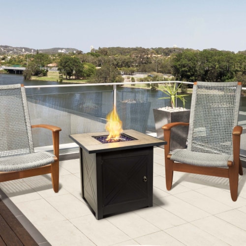 Teamson Home Outdoor Square 27  Propane Ceramic Gas Fire Pit with Steel Base, Black/Stone Perspective: right