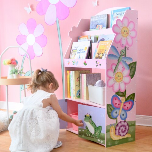 Fantasy Fields Kids Magic Garden Wooden Bookcase Book Shelf Organizer Rack Pink Perspective: right