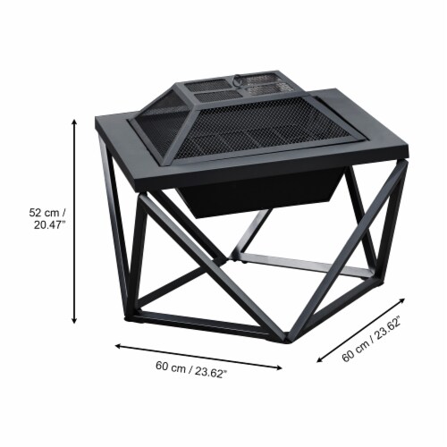 Peaktop Outdoor 24 Wood Burning Fire Pit with Tabletop and Decorative Geometric Base, Black Perspective: right