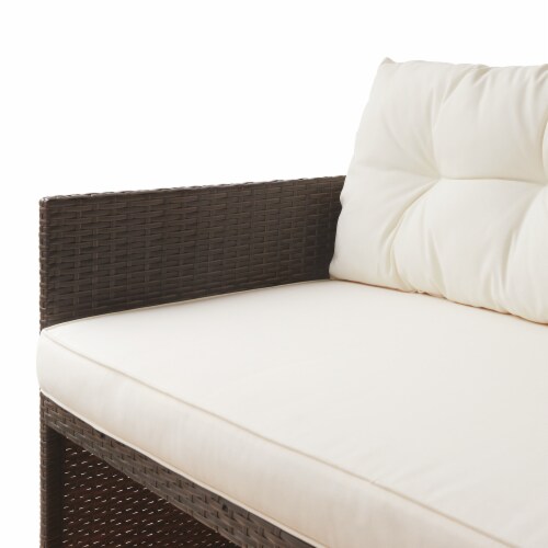 Peaktop Outdoor 3-Piece Rattan Patio Sectional Sofa Set with Cushions., Brown/White Perspective: right