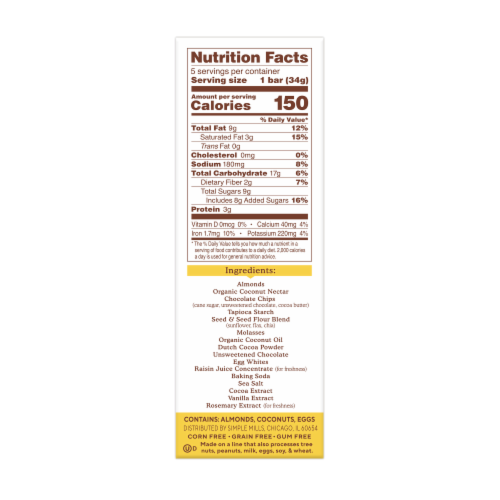 Simple Mills® Almond Flour Soft Baked Chocolate Brownie Bar Perspective: right
