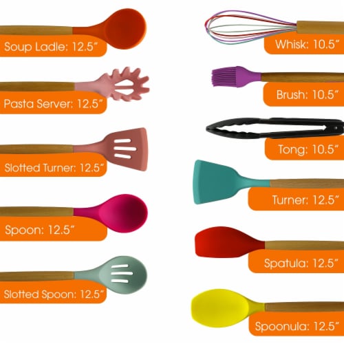 12-Piece Silicone Kitchen Cooking Utensils Set with Holder, Wooden Handle  Utensils for Cooking, Kitchen Tools Include Spatula Turner Spoons Soup  Ladle